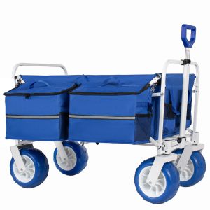 Beach Wagon Cart, 500lbs Heavy Duty Collapsible Folding Wagon, Oversized 150L, 9" PVC All-Terrain Wheels, Adjustable Handle, Cooler & Storage Bags for Beach, Camping, Garden & Outdoor Sports, Blue Beach Wagon Cart, 500lbs Heavy Duty Collapsible Folding Wagon, Oversized 150L, 9" PVC All-Terrain Wheels, Adjustable Handle, Cooler & Storage Bags for Beach, Camping, Garden & Outdoor Sports, Blue