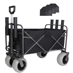 Fishing Cart with Rod Holders,Beach Wagon with Big Wheels for Sand 500lbs Capacity - All Terrain Steel Frame Utility Cart with 9" Pneumatic Tires,Strap with multiuse Bag,Black Fishing Cart with Rod Holders,Beach Wagon with Big Wheels for Sand 500lbs Capacity - All Terrain Steel Frame Utility Cart with 9" Pneumatic Tires,Strap with multiuse Bag,Black
