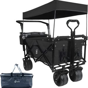 Collapsible Wagon 140L Wagons Carts Foldable with Removable Canopy, Folding Wagon Cart with Wheels for All-Terrain with Brake, Foldable Wagon with Cooler Bag, for Camping Beach Shopping Collapsible Wagon 140L Wagons Carts Foldable with Removable Canopy, Folding Wagon Cart with Wheels for All-Terrain with Brake, Foldable Wagon with Cooler Bag, for Camping Beach Shopping