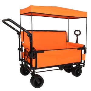 3-in-1 Folding Wagon Cart with Bench Seat & Canopy & Storage, 500lbs Heavy-Duty, 180L Capacity, All-Terrain Wagon for Camping, Beach, Sports, & Garden, Orange 3-in-1 Folding Wagon Cart with Bench Seat & Canopy & Storage, 500lbs Heavy-Duty, 180L Capacity, All-Terrain Wagon for Camping, Beach, Sports, & Garden, Orange