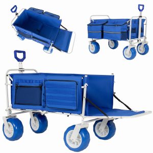 Beach Wagon Cart with Opened Tailgate and 9" All-Terrain Wheels, 500lbs Heavy Duty Collapsible Folding Wagon, Adjustable Handle, Cooler & Storage Bags for Beach, Camping, Garden & Outdoor Sports, Blue Beach Wagon Cart with Opened Tailgate and 9" All-Terrain Wheels, 500lbs Heavy Duty Collapsible Folding Wagon, Adjustable Handle, Cooler & Storage Bags for Beach, Camping, Garden & Outdoor Sports, Blue