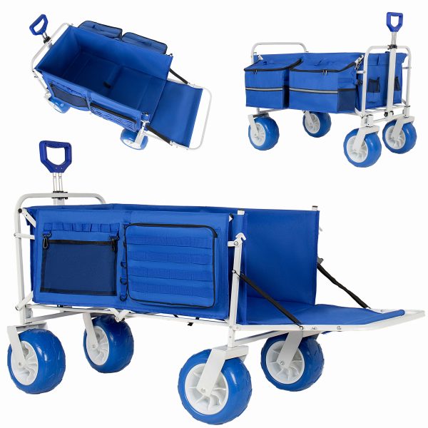 Beach Wagon Cart with Opened Tailgate and 9" All-Terrain Wheels, 500lbs Heavy Duty Collapsible Folding Wagon, Adjustable Handle, Cooler & Storage Bags for Beach, Camping, Garden & Outdoor Sports, Blue Beach Wagon Cart with Opened Tailgate and 9" All-Terrain Wheels, 500lbs Heavy Duty Collapsible Folding Wagon, Adjustable Handle, Cooler & Storage Bags for Beach, Camping, Garden & Outdoor Sports, Blue