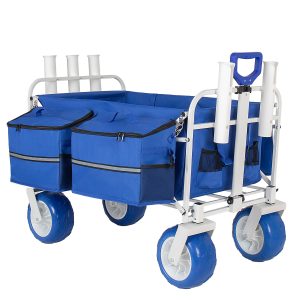 Beach Wagon Cart with Rod Holders and 9" All-Terrain Wheels, 500lbs Heavy Duty Collapsible Folding Wagon, Adjustable Handle, Cooler & Storage Bags for Beach, Camping, Garden & Outdoor Sports, Blue Beach Wagon Cart with Rod Holders and 9" All-Terrain Wheels, 500lbs Heavy Duty Collapsible Folding Wagon, Adjustable Handle, Cooler & Storage Bags for Beach, Camping, Garden & Outdoor Sports, Blue