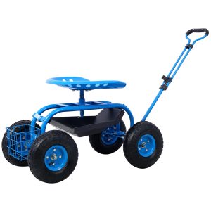 Rolling Garden Scooter Garden Cart Seat with Wheels and Tool Tray, 360 Swivel Seat,Blue--refurbished Rolling Garden Scooter Garden Cart Seat with Wheels and Tool Tray, 360 Swivel Seat,Blue--refurbished