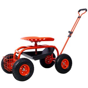 Rolling Garden Scooter Garden Cart Seat with Wheels and Tool Tray, 360 Swivel Seat,Red---refurbished Rolling Garden Scooter Garden Cart Seat with Wheels and Tool Tray, 360 Swivel Seat,Red---refurbished