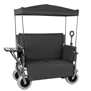 3-in-1 Collapsible Wagon Converts to Bench Convertible Folding Wagon Cart with Canopy &Rear-Mounted Folding Tabletop, 500lbs Heavy-Duty, 180L Capacity for Camping, Beach, Garden, Fishing-Black 3-in-1 Collapsible Wagon Converts to Bench Convertible Folding Wagon Cart with Canopy &Rear-Mounted Folding Tabletop, 500lbs Heavy-Duty, 180L Capacity for Camping, Beach, Garden, Fishing-Black