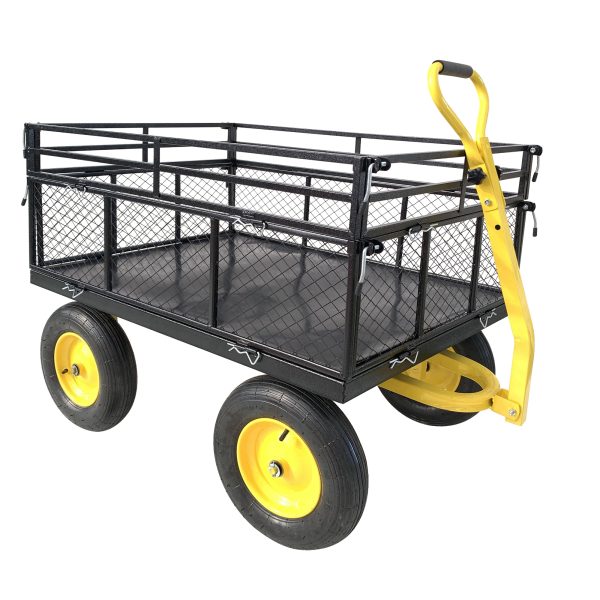 Steel Garden Cart, Heavy Duty 1400 lbs Capacity, with Removable Mesh Sides to Convert into Flatbed, Utility Metal Wagon with 2-in-1 Handle and 16 in Tires, Perfect for Garden, Farm, Yard Steel Garden Cart, Heavy Duty 1400 lbs Capacity, with Removable Mesh Sides to Convert into Flatbed, Utility Metal Wagon with 2-in-1 Handle and 16 in Tires, Perfect for Garden, Farm, Yard