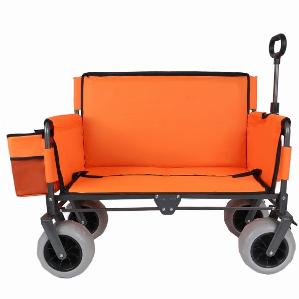 3-in-1 Folding Wagon with Bench Seat – patent protection, Includes 1 ice pack, 500lbs Capacity, 9"x4" Beach Tires for Camping & Beach, orange
