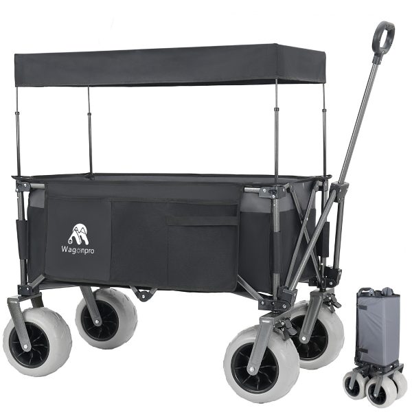 Multi-Functional Pull Folding Wagon Cart with Flexible Handle & Canopy, Heavy Duty Utility Cart with 9"x4" Beach Tires for Camping & Beach, Transport, Groceries, Sports, 480LBS/120L(Black Gray) Multi-Functional Pull Folding Wagon Cart with Flexible Handle & Canopy, Heavy Duty Utility Cart with 9"x4" Beach Tires for Camping & Beach, Transport, Groceries, Sports, 480LBS/120L(Black Gray)