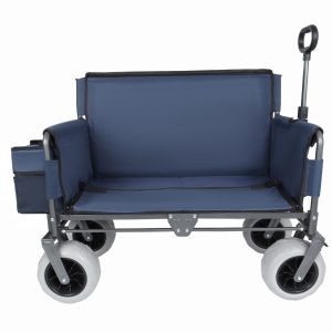 3-in-1 Folding Wagon with Bench Seat – patent protection, 500lbs Capacity, 9"x4" Beach Tires for Camping & Beach, dark blue 3-in-1 Folding Wagon with Bench Seat – patent protection, 500lbs Capacity, 9"x4" Beach Tires for Camping & Beach, dark blue