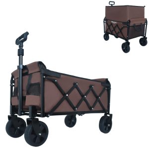 Expandable Dual-Layer Utility Wagon with 100% Extra Space - Grocery Cart for Camping, Shopping, Sports, Gardening, Fishing, Supports 225lbs, Brown Expandable Dual-Layer Utility Wagon with 100% Extra Space - Grocery Cart for Camping, Shopping, Sports, Gardening, Fishing, Supports 225lbs, Brown