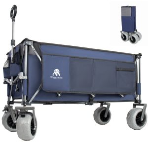 52-inch Extended Heavy-Duty Foldable Utility Wagon, 560lbs, Patented Ultra-Stable Frame, 1:6 Space-Saving Fold, Portable and Collapsible for Beach, Sports, and Garden Use, Dark Blue+Gray 52-inch Extended Heavy-Duty Foldable Utility Wagon, 560lbs, Patented Ultra-Stable Frame, 1:6 Space-Saving Fold, Portable and Collapsible for Beach, Sports, and Garden Use, Dark Blue+Gray