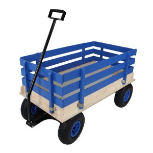 Blue Wooden Kids Pull Wagon with Removable Side Rails & All Terrain Wheels, Heavy Duty Outdoor Garden Cart for Toddlers, Portable Toy Wagon for Beach, Camping & Backyard Play Blue Wooden Kids Pull Wagon with Removable Side Rails & All Terrain Wheels, Heavy Duty Outdoor Garden Cart for Toddlers, Portable Toy Wagon for Beach, Camping & Backyard Play