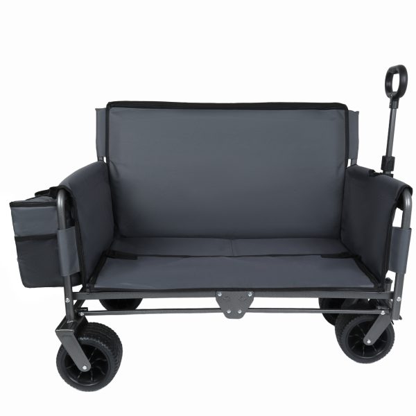 3-in-1 Folding Wagon Cart with Bench Seat & Storage patent protection - Includes 1 ice pack, 500lbs Heavy-Duty Utility Wagon, 180L Capacity All-Terrain Wheels for Camping, Beach, Sports, Garden, gray