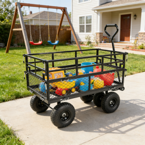 (Black double fence utility cart) Wagon Cart Garden cart trucks make it easier to transport firewood (Black double fence utility cart) Wagon Cart Garden cart trucks make it easier to transport firewood
