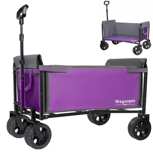 Upgraded 5*2" Wide Wheels, All-in-One Convertible Folding Trolley with Full-Side Opening & Dog Leash, Versatile Seating & Storage, 220Lbs Capacity for Camping, Beach, Shopping, Purple