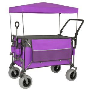 Multi-Functional Push-Pull Folding Wagon Cart with Rotating Handle & Canopy, 9"x4" Beach Tires for Camping & Beach, Load Capacity 480lbs, 300L Large Capacity for Transport, Groceries, Outdoor Use Multi-Functional Push-Pull Folding Wagon Cart with Rotating Handle & Canopy, 9"x4" Beach Tires for Camping & Beach, Load Capacity 480lbs, 300L Large Capacity for Transport, Groceries, Outdoor Use