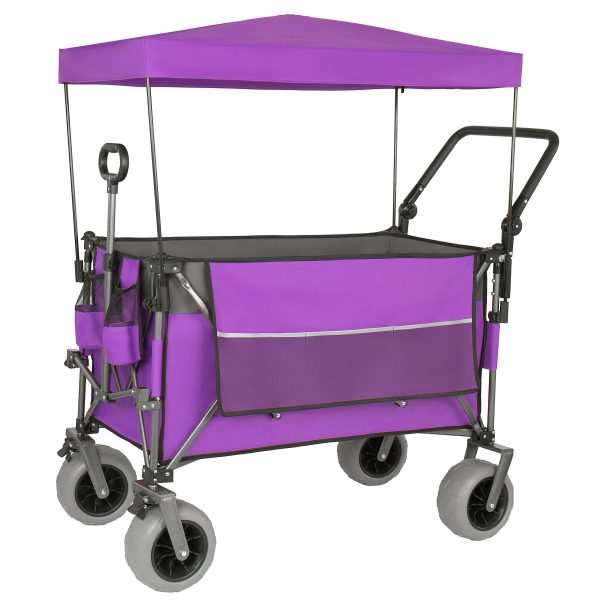 Multi-Functional Push-Pull Folding Wagon Cart with Rotating Handle & Canopy, 9"x4" Beach Tires for Camping & Beach, Load Capacity 480lbs, 300L Large Capacity for Transport, Groceries, Outdoor Use Multi-Functional Push-Pull Folding Wagon Cart with Rotating Handle & Canopy, 9"x4" Beach Tires for Camping & Beach, Load Capacity 480lbs, 300L Large Capacity for Transport, Groceries, Outdoor Use
