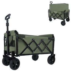 Expandable Dual-Layer Utility Wagon with 100% Extra Space - Grocery Cart for Camping, Shopping, Sports, Gardening, Fishing, Supports 225lbs, army green Expandable Dual-Layer Utility Wagon with 100% Extra Space - Grocery Cart for Camping, Shopping, Sports, Gardening, Fishing, Supports 225lbs, army green