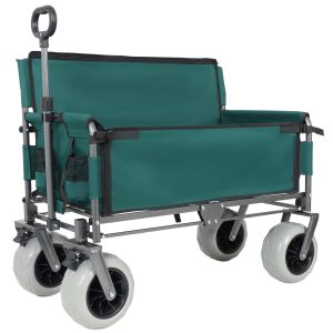 3-in-1 Folding Wagon with Bench Seat – 500lbs Capacity, 9"x4" Beach Tires for Camping & Beach, green