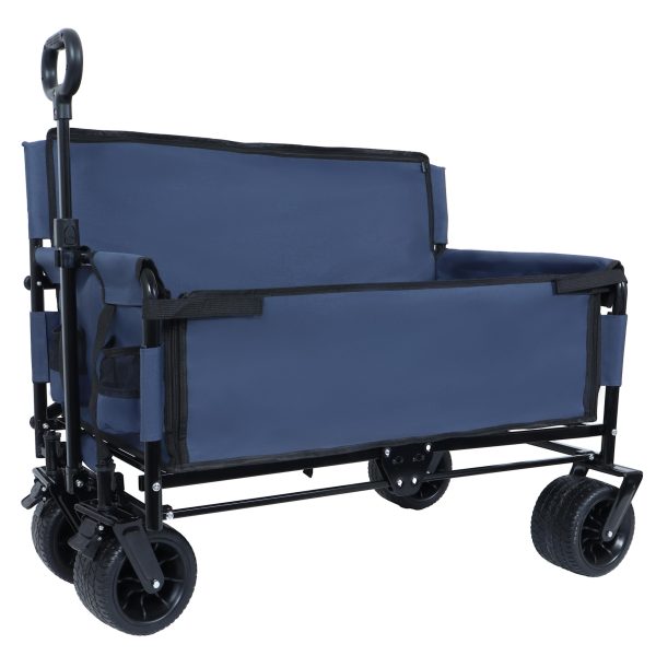 3-in-1 Convertible Folding Wagon Cart with Bench Seat & Storage - 500lbs Heavy-Duty Utility Wagon, 180L Capacity All-Terrain Wheels for Camping, Beach, Sports, Garden, dark blue