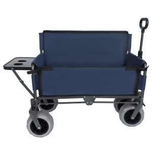 3-in-1 Folding Wagon with Bench Seat & Rear-Mounted Folding Tabletop – 500lbs Capacity, 9"x4" Beach Tires for Camping, Beach, Dark Blue 3-in-1 Folding Wagon with Bench Seat & Rear-Mounted Folding Tabletop – 500lbs Capacity, 9"x4" Beach Tires for Camping, Beach, Dark Blue