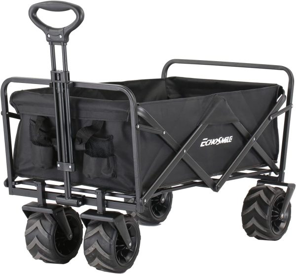 Heavy Duty 350 Lbs Capacity Collapsible Wagon, Outdoor Folding Camping Wagons, Grocery Portable Utility Cart, Adjustable Rolling Carts, All Terrain Sports Wagon with Big Wheels by Boahaus