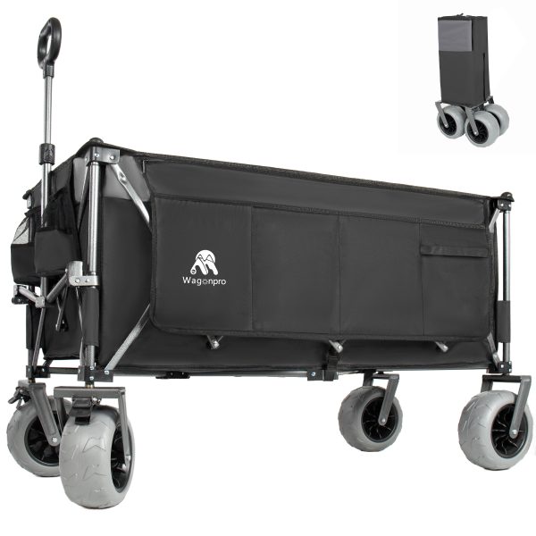 52-inch Extended Heavy-Duty Foldable Utility Wagon, 560lbs, Patented Ultra-Stable Frame, 1:6 Space-Saving Fold, Portable and Collapsible for Beach, Sports, and Garden Use, Black+Gray