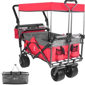 Collapsible Wagon 140L Wagons Carts Foldable with Removable Canopy, Folding Wagon Cart with Wheels for All-Terrain with Brake, Foldable Wagon with Cooler Bag, for Camping Beach Shopping Collapsible Wagon 140L Wagons Carts Foldable with Removable Canopy, Folding Wagon Cart with Wheels for All-Terrain with Brake, Foldable Wagon with Cooler Bag, for Camping Beach Shopping