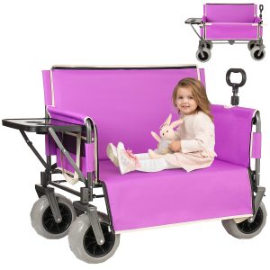 3-in-1 Collapsible Wagon Converts to Bench Convertible Folding Wagon Cart with Rear-Mounted Folding Tabletop, 500lbs Heavy-Duty, 180L Capacity for Camping, Beach, Garden, Fishing-Purple 3-in-1 Collapsible Wagon Converts to Bench Convertible Folding Wagon Cart with Rear-Mounted Folding Tabletop, 500lbs Heavy-Duty, 180L Capacity for Camping, Beach, Garden, Fishing-Purple