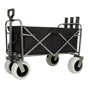 Fishing Cart with Rod Holders ,Beach Wagon with Big Wheels for Sand 500lbs capacity - All Terrain Steel Frame Utility Cart with 9" Pneumatic Tires,strap with multiuse bag ,black Fishing Cart with Rod Holders ,Beach Wagon with Big Wheels for Sand 500lbs capacity - All Terrain Steel Frame Utility Cart with 9" Pneumatic Tires,strap with multiuse bag ,black