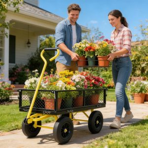 (Black +Yellow solid wheels wagon cart)Solid wheels Tools cart Wagon Cart Garden cart trucks make it easier to transport firewood (Black +Yellow solid wheels wagon cart)Solid wheels Tools cart Wagon Cart Garden cart trucks make it easier to transport firewood