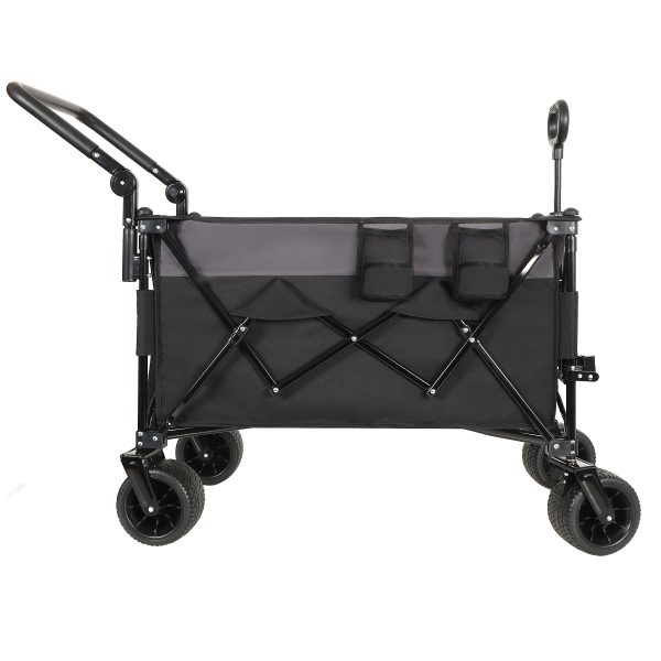 Multi-Functional Push-Pull Folding Wagon Cart with Rotating Handle & 360° All-Terrain Wheels – Heavy-Duty, Adjustable Design, Large Capacity for Transport, Groceries, and Outdoor Use, Black- Gray