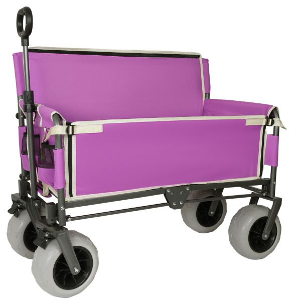 3-in-1 Heavy-Duty  Convertible Folding Wagon Cart with Bench Seat & Storage - 500lbs, 180L Capacity Utility Wagon, All-Terrain Wheels for Camping, Beach, Sports, Garden, Fish, Purple