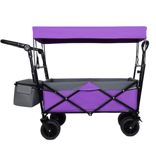 With Push Handle, 480Lbs Collapsible Wagon with Canopy, Wagon cart with 7" All-Terrain Wheels, Lightweight Foldable Wagon, Large Capacity for Camping, Shopping, Sports, and Garden Use, purple With Push Handle, 480Lbs Collapsible Wagon with Canopy, Wagon cart with 7" All-Terrain Wheels, Lightweight Foldable Wagon, Large Capacity for Camping, Shopping, Sports, and Garden Use, purple