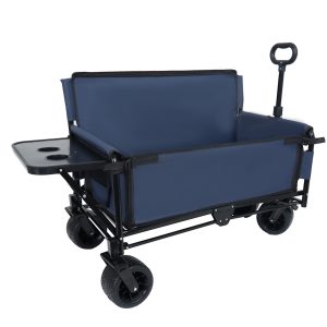 3-in-1 Convertible Folding Wagon Cart with Bench Seat & Rear-Mounted Folding Tabletop - 500lbs Heavy-Duty Utility Wagon, 180L Capacity All-Terrain Wheels for Camping, Beach, Sports, Garden, dark blue 3-in-1 Convertible Folding Wagon Cart with Bench Seat & Rear-Mounted Folding Tabletop - 500lbs Heavy-Duty Utility Wagon, 180L Capacity All-Terrain Wheels for Camping, Beach, Sports, Garden, dark blue
