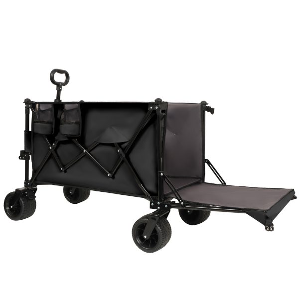 Foldable Wagon with Extended Tailgate, Extra Long Extender Wagon Cart,Beach Wagon Cart Heavy Duty 480LBS with Large All-Terrain Beach Wheels, Black- Gray