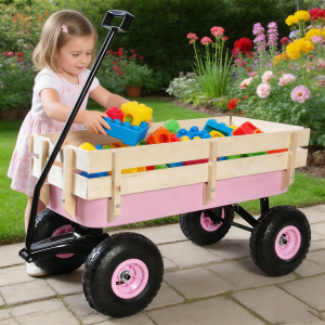 Outdoor Wagon All Terrain Pulling w/Wood Railing Air Tires Garden Cart Outdoor Wagon All Terrain Pulling w/Wood Railing Air Tires Garden Cart