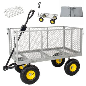 3-in-1 Oversized Steel Garden Cart , 880lbs Pullable Mesh Metal Garden Cart, All-Terrain Utility Cart with Removable Liner & Side Panels & Mesh Tray for Outdoor Lawn, Patio and Landscaping, Gray 3-in-1 Oversized Steel Garden Cart , 880lbs Pullable Mesh Metal Garden Cart, All-Terrain Utility Cart with Removable Liner & Side Panels & Mesh Tray for Outdoor Lawn, Patio and Landscaping, Gray