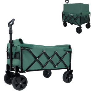 Expandable Dual-Layer Utility Wagon with 100% Extra Space - Grocery Cart for Camping, Shopping, Sports, Gardening, Fishing, Supports 225lbs, Green Expandable Dual-Layer Utility Wagon with 100% Extra Space - Grocery Cart for Camping, Shopping, Sports, Gardening, Fishing, Supports 225lbs, Green