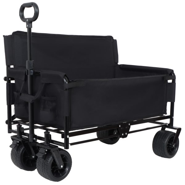 3-in-1 Convertible Folding Wagon Cart with Bench Seat & Storage - 500lbs Heavy-Duty Utility Wagon, 180L Capacity All-Terrain Wheels for Camping, Beach, Sports, Garden, black