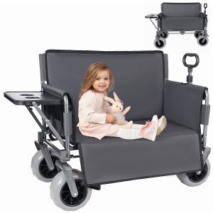 3-in-1 Collapsible Wagon Converts to Bench Convertible Folding Wagon Cart with Rear-Mounted Folding Tabletop, 500lbs Heavy-Duty, 180L Capacity for Camping, Beach, Garden, Fishing-Gray 3-in-1 Collapsible Wagon Converts to Bench Convertible Folding Wagon Cart with Rear-Mounted Folding Tabletop, 500lbs Heavy-Duty, 180L Capacity for Camping, Beach, Garden, Fishing-Gray