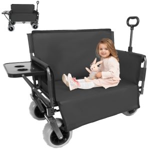 3-in-1 Collapsible Wagon Converts to Bench Convertible Folding Wagon Cart with Rear-Mounted Folding Tabletop, 500lbs Heavy-Duty, 180L Capacity for Camping, Beach, Garden, Fishing-Black 3-in-1 Collapsible Wagon Converts to Bench Convertible Folding Wagon Cart with Rear-Mounted Folding Tabletop, 500lbs Heavy-Duty, 180L Capacity for Camping, Beach, Garden, Fishing-Black