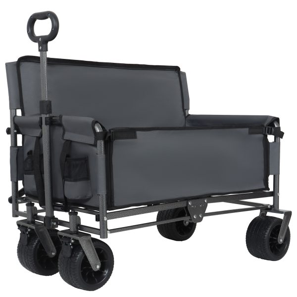 3-in-1 Convertible Folding Wagon Cart with Bench Seat & Storage - 500lbs Heavy-Duty Utility Wagon, 180L Capacity All-Terrain Wheels for Camping, Beach, Sports, Garden, gray