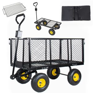 3-in-1 Oversized Steel Garden Cart , 880lbs Pullable Mesh Metal Garden Cart, All-Terrain Utility Cart with Removable Liner & Side Panels & Mesh Tray for Outdoor Lawn, Patio and Landscaping, Black 3-in-1 Oversized Steel Garden Cart , 880lbs Pullable Mesh Metal Garden Cart, All-Terrain Utility Cart with Removable Liner & Side Panels & Mesh Tray for Outdoor Lawn, Patio and Landscaping, Black