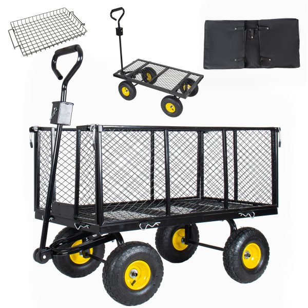 3-in-1 Oversized Steel Garden Cart , 880lbs Pullable Mesh Metal Garden Cart, All-Terrain Utility Cart with Removable Liner & Side Panels & Mesh Tray for Outdoor Lawn, Patio and Landscaping, Black 3-in-1 Oversized Steel Garden Cart , 880lbs Pullable Mesh Metal Garden Cart, All-Terrain Utility Cart with Removable Liner & Side Panels & Mesh Tray for Outdoor Lawn, Patio and Landscaping, Black