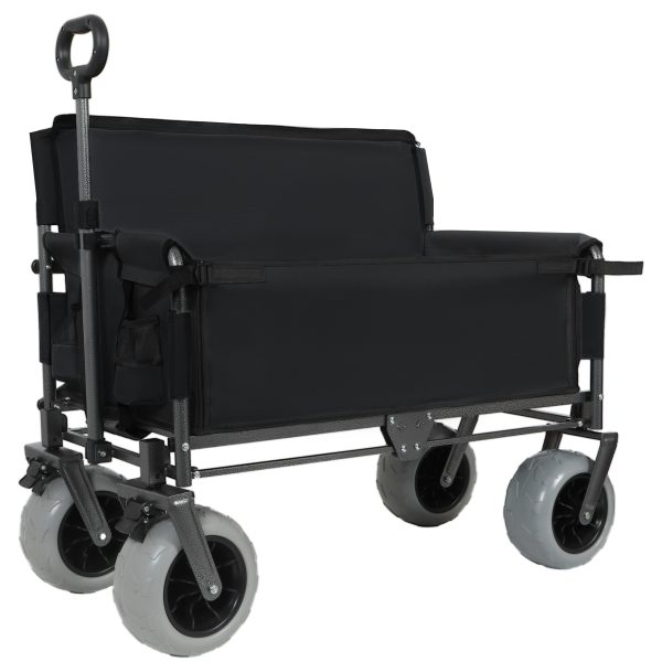 Folding Wagon with Bench Seat & 500 lbs Capacity-3-in-1 Collapsible Utility Cart with All-Terrain Beach Tires for Camping, Beach, Groceries, Outdoor, Black