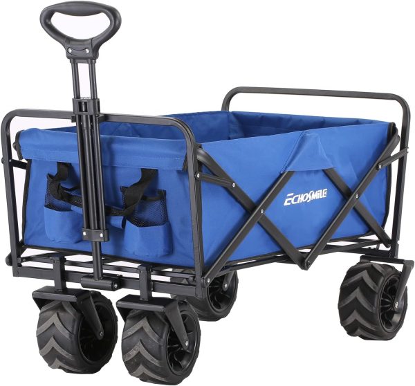 Heavy Duty 350 Lbs Capacity Collapsible Wagon, Outdoor Folding Camping Wagons, Grocery Portable Utility Cart, Adjustable Rolling Carts, All Terrain Sports Wagon with Big Wheels by Boahaus Heavy Duty 350 Lbs Capacity Collapsible Wagon, Outdoor Folding Camping Wagons, Grocery Portable Utility Cart, Adjustable Rolling Carts, All Terrain Sports Wagon with Big Wheels by Boahaus