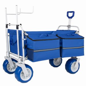 Beach Wagon Cart with Chair Racks and 9" All-Terrain Wheels, 500lbs Heavy Duty Collapsible Folding Wagon, Adjustable Handle, Cooler & Storage Bags for Beach, Camping, Garden & Outdoor Sports, Blue Beach Wagon Cart with Chair Racks and 9" All-Terrain Wheels, 500lbs Heavy Duty Collapsible Folding Wagon, Adjustable Handle, Cooler & Storage Bags for Beach, Camping, Garden & Outdoor Sports, Blue