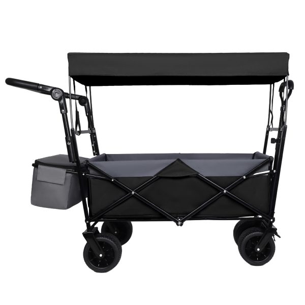 With Push Handle, 480Lbs Collapsible Wagon with Canopy, Wagon cart with 7" All-Terrain Wheels, Lightweight Foldable Wagon, Large Capacity for Camping, Shopping, Sports, and Garden Use, black